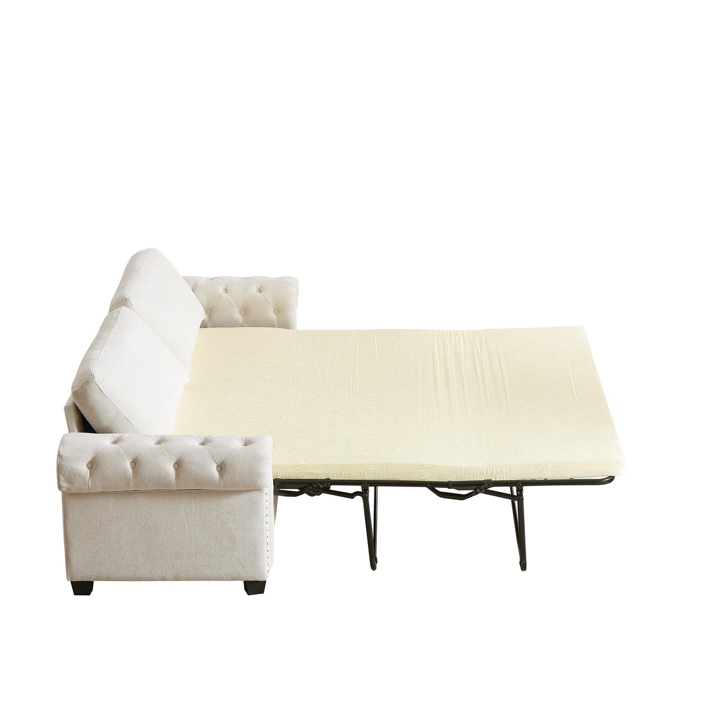Beige Polyester 3-seater Convertible Pullout Sofa Bed