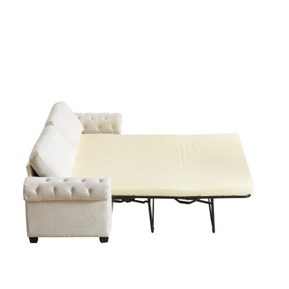 Beige Polyester 3-seater Convertible Pullout Sofa Bed