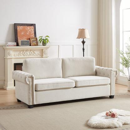 Beige Polyester 3-seater Convertible Pullout Sofa Bed