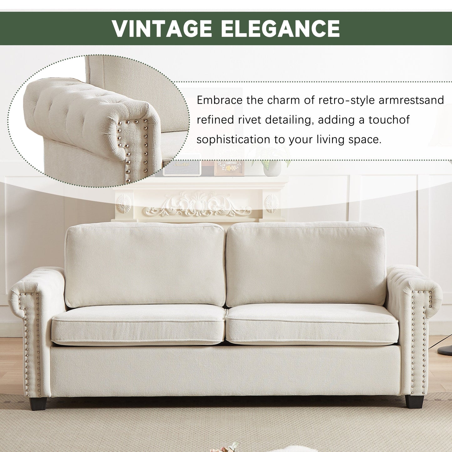 Beige Polyester 3-seater Convertible Pullout Sofa Bed