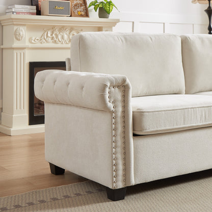 Beige Polyester 3-seater Convertible Pullout Sofa Bed