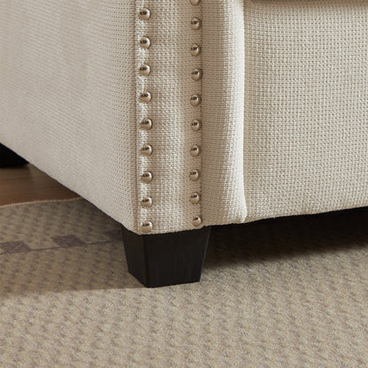 Beige Polyester 3-seater Convertible Pullout Sofa Bed