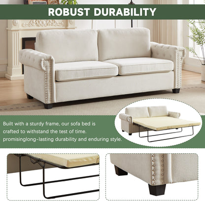 Beige Polyester 3-seater Convertible Pullout Sofa Bed