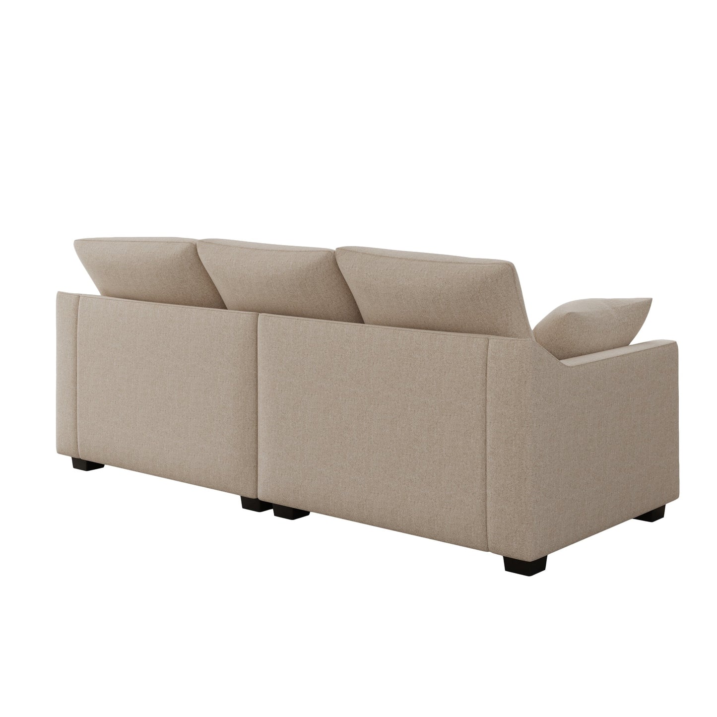 Beige Polyester 3-seater Sofa with Pillows and Wood Legs