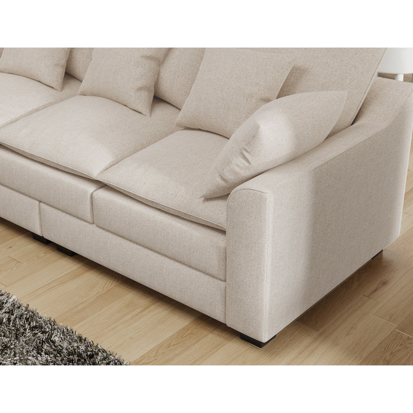 Beige Polyester 3-seater Sofa with Pillows and Wood Legs