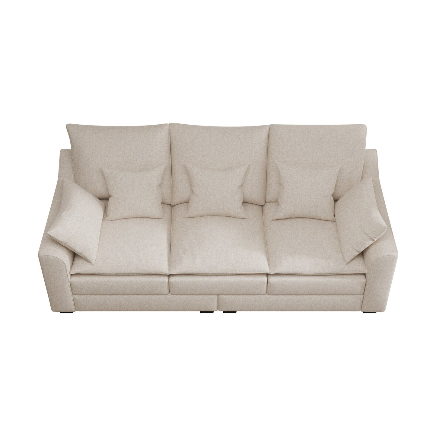 Beige Polyester 3-seater Sofa with Pillows and Wood Legs
