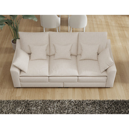 Beige Polyester 3-seater Sofa with Pillows and Wood Legs