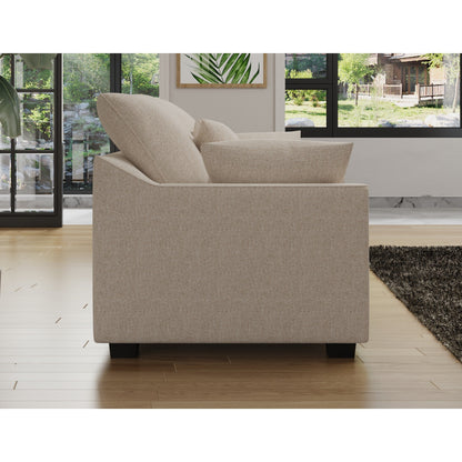Beige Polyester 3-seater Sofa with Pillows and Wood Legs