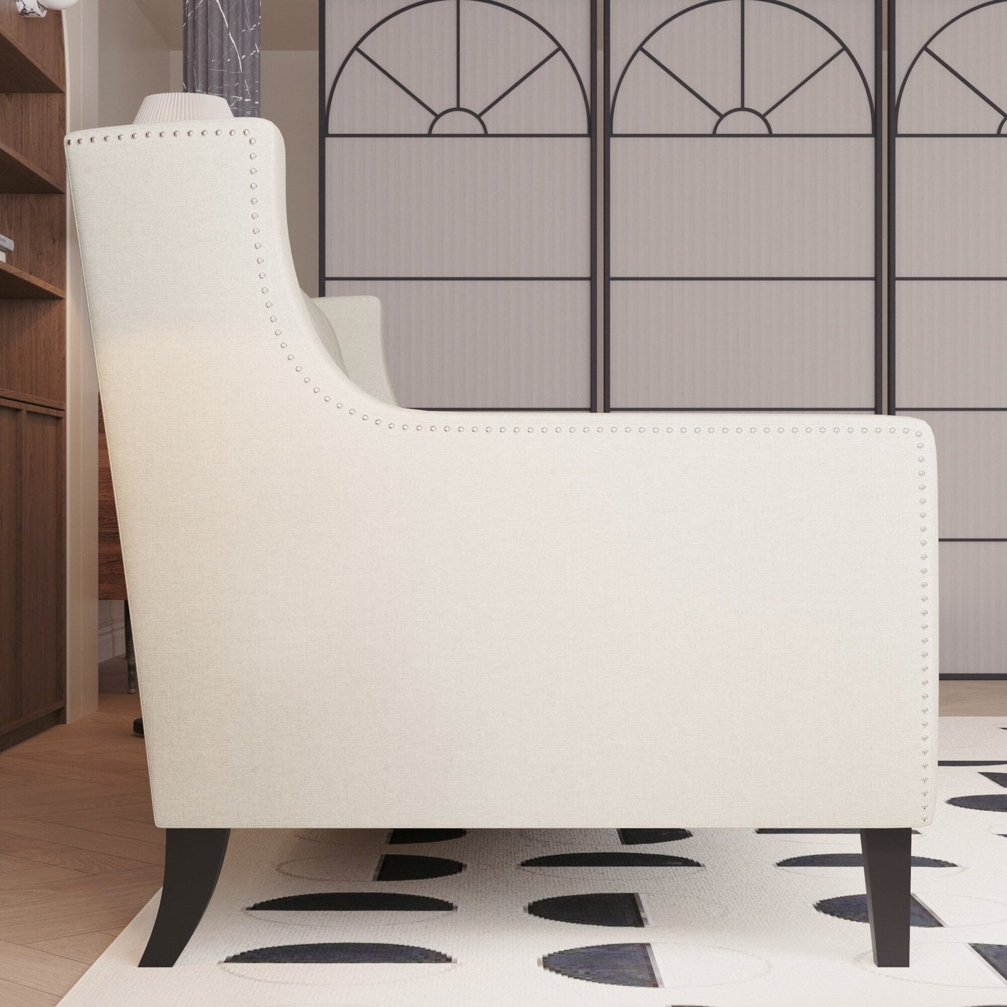 Beige Polyester 3-seater Sofa with Tufted Backrest