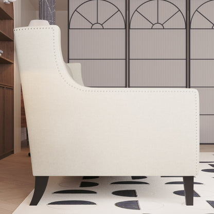 Beige Polyester 3-seater Sofa with Tufted Backrest