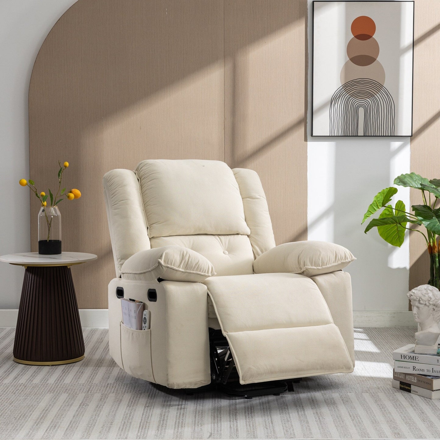 Beige Power Lift Recliner Chair for Elderly with Massage, Heating, Adjustable Recline, Side Pockets and Infinite Positions