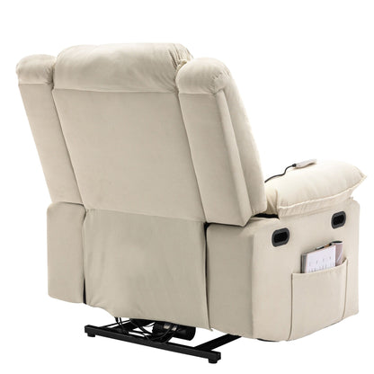 Beige Power Lift Recliner for Seniors with Massage, Heating, Adjustable Recline, Side Pockets, and Infinite Positions