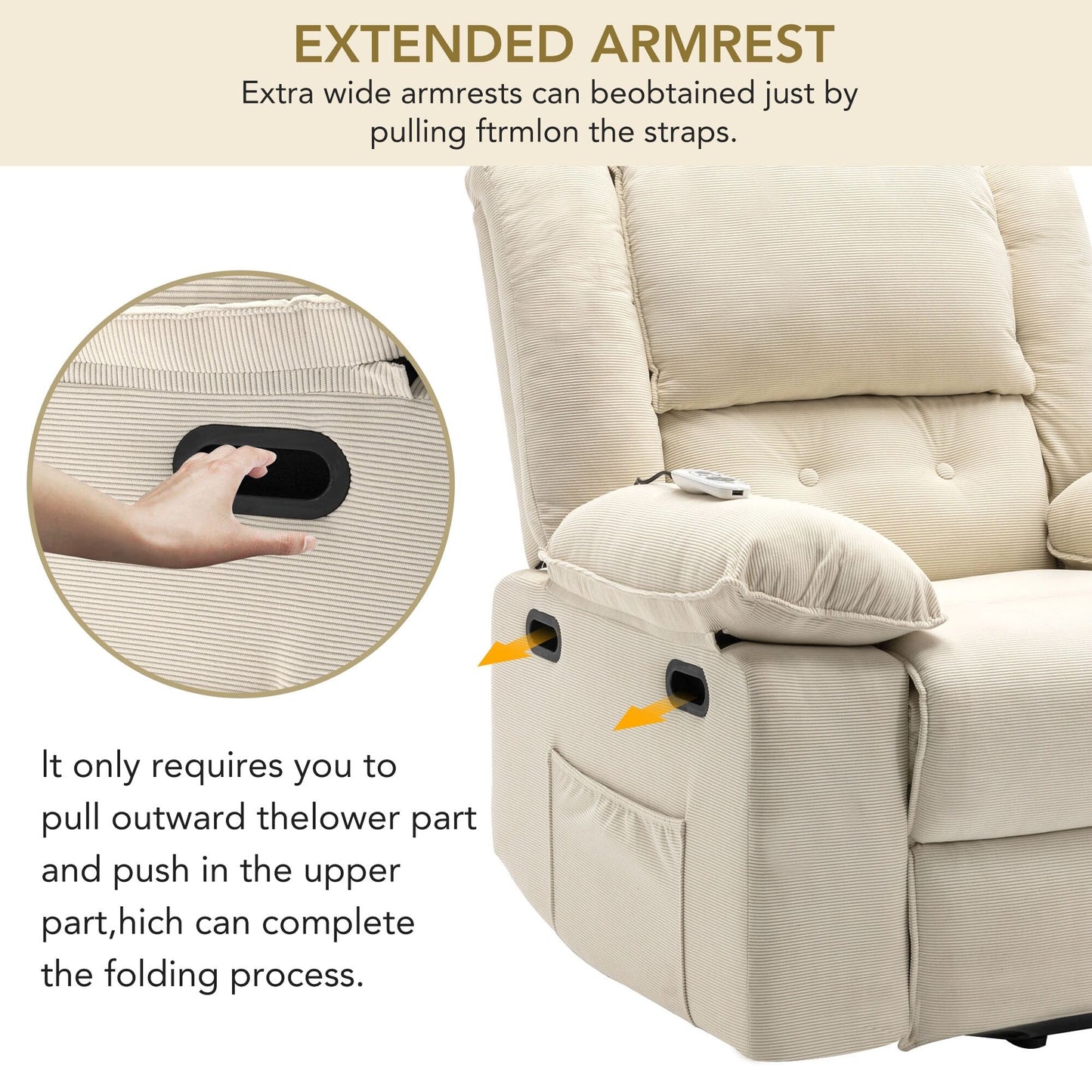 Beige Power Lift Recliner for Seniors with Massage, Heating, Adjustable Recline, Side Pockets, and Infinite Positions