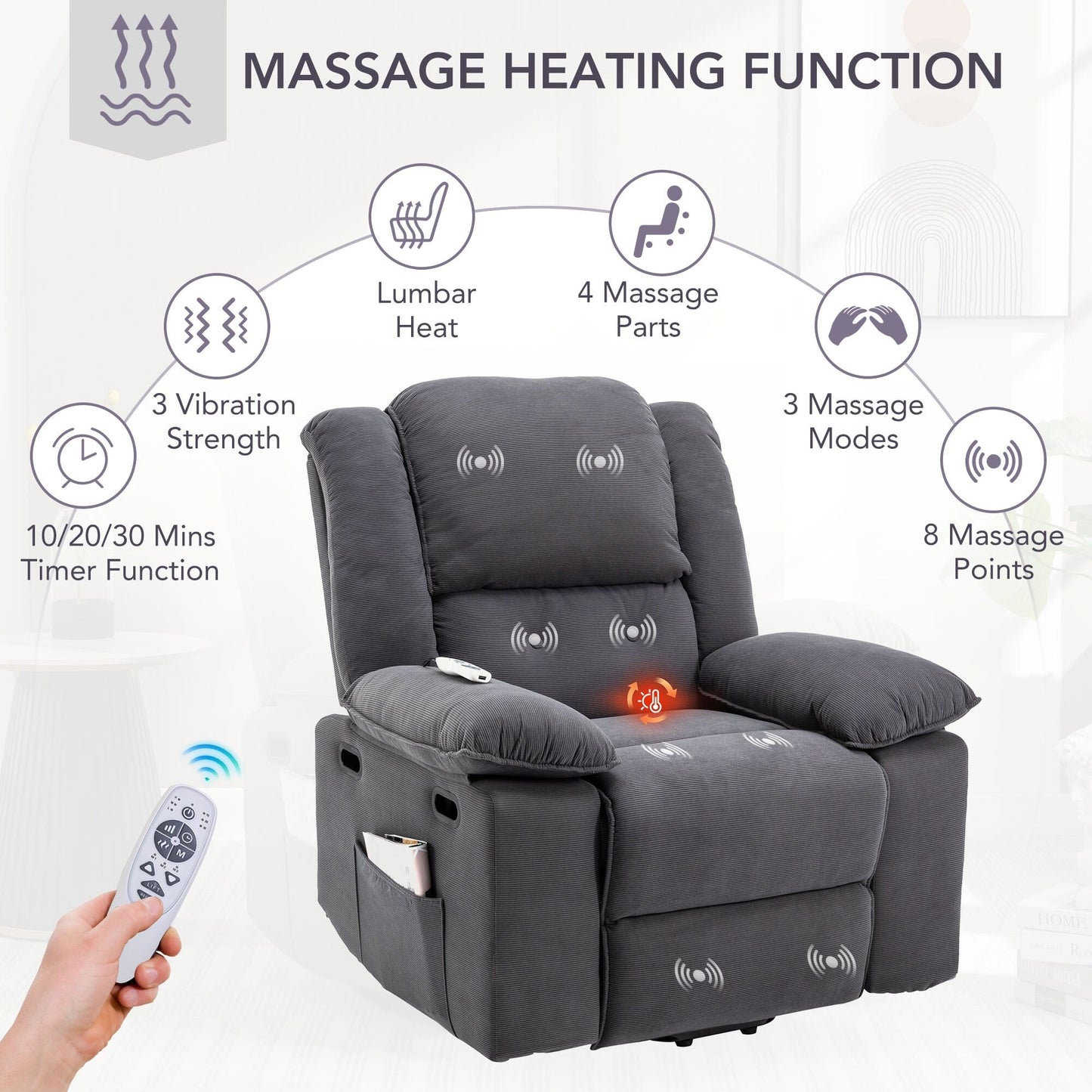 Beige Power Lift Recliner for Seniors with Massage, Heating, Adjustable Recline, Side Pockets, and Infinite Positions