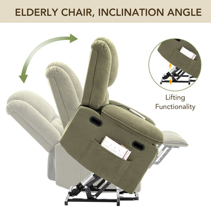Beige Power Lift Recliner for Seniors with Massage, Heating, Adjustable Recline, Side Pockets, and Unlimited Positions
