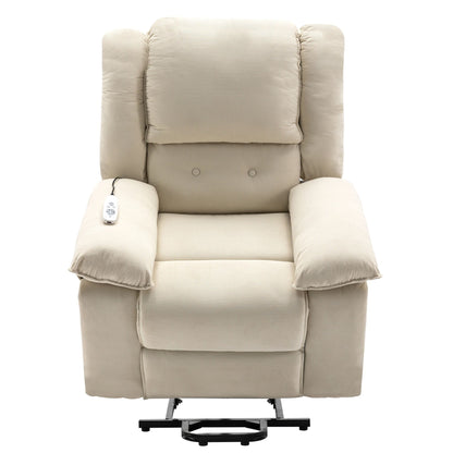 Beige Power Lift Recliner for Seniors with Massage, Heating, Adjustable Recline, Side Pockets, and Unlimited Positions