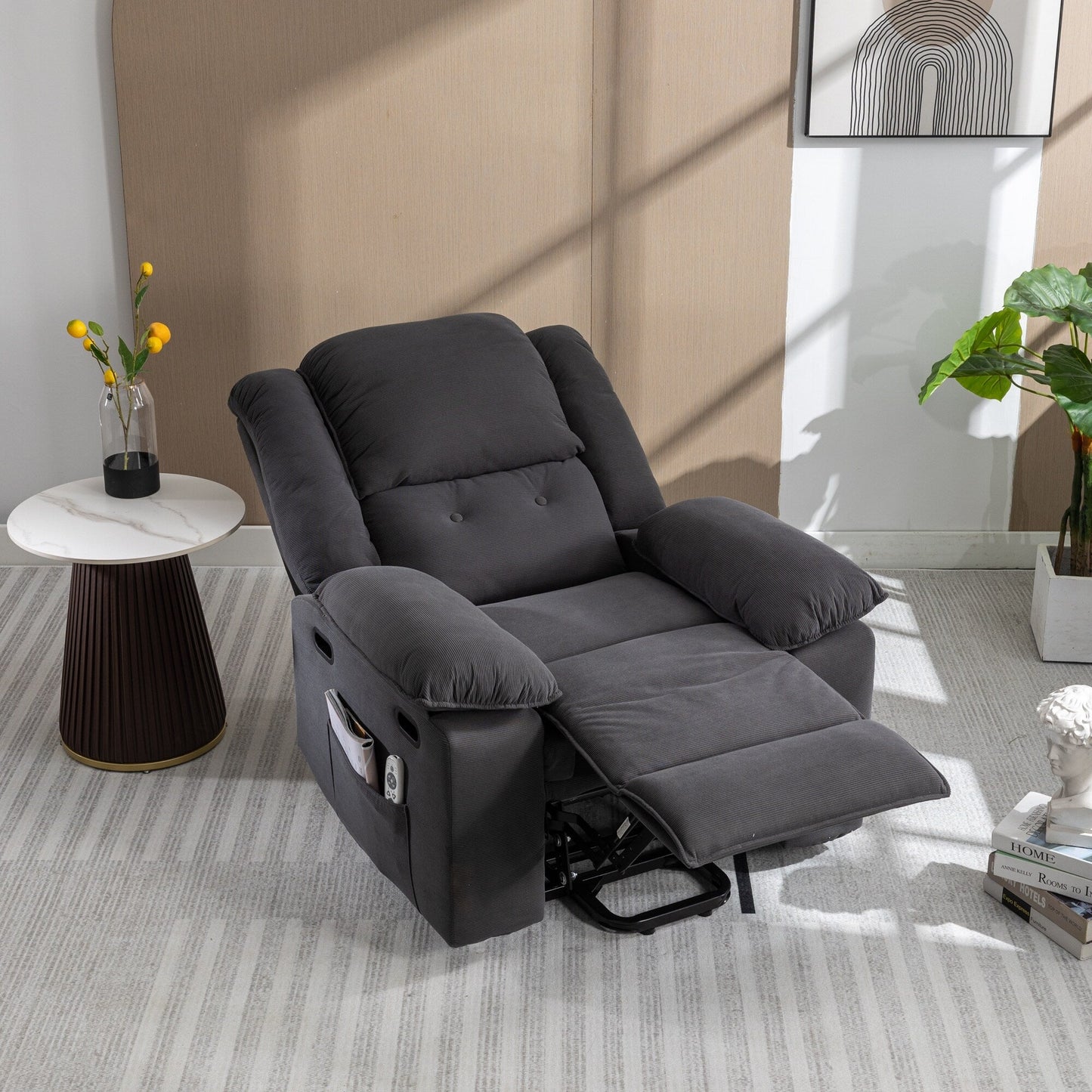 Beige Power Lift Recliner with Massage, Heat & Retractable Armrests
