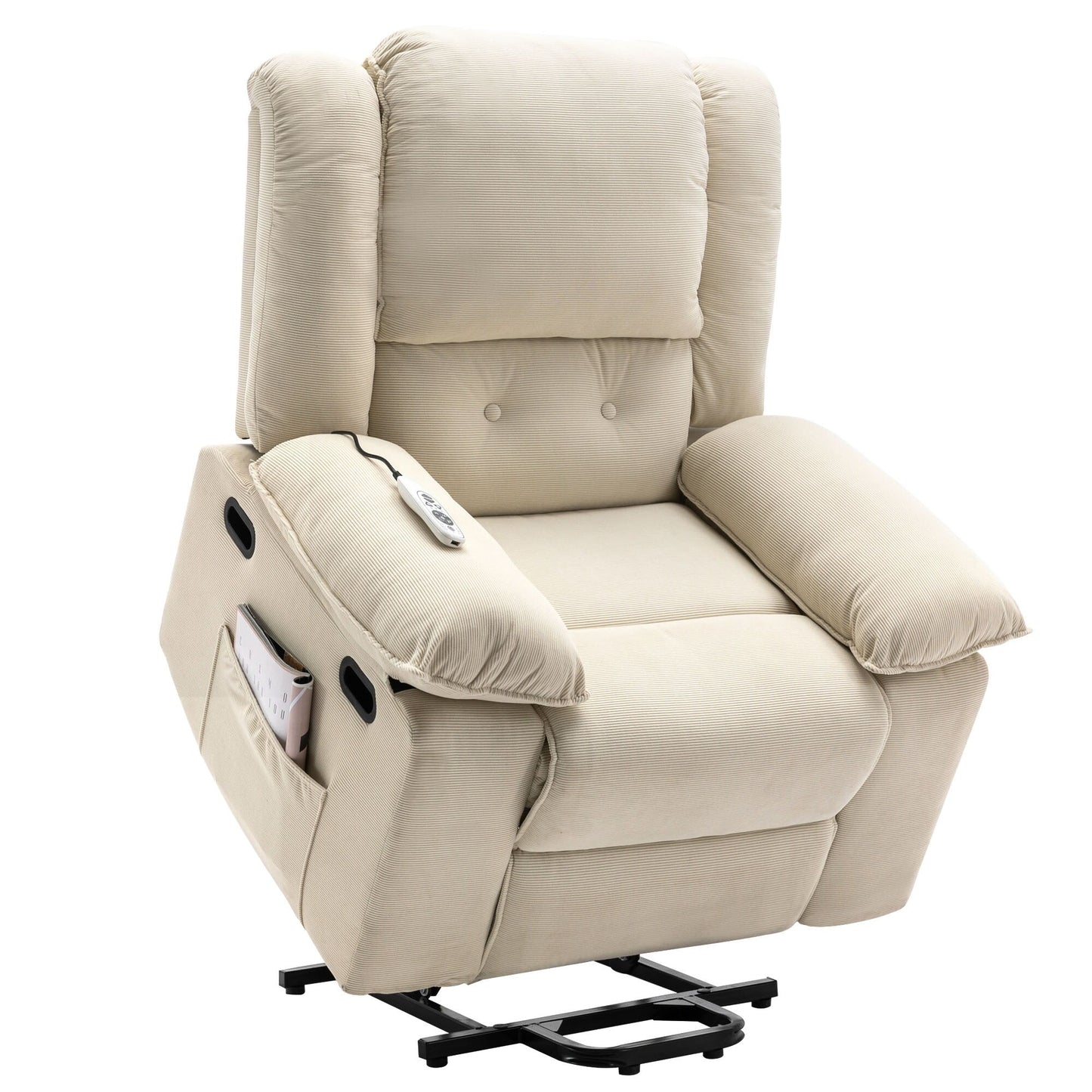Beige Power Lift Recliner with Massage, Heat & Retractable Armrests