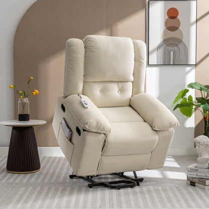 Beige Power Lift Recliner with Massage, Heat, and Adjustable Recline