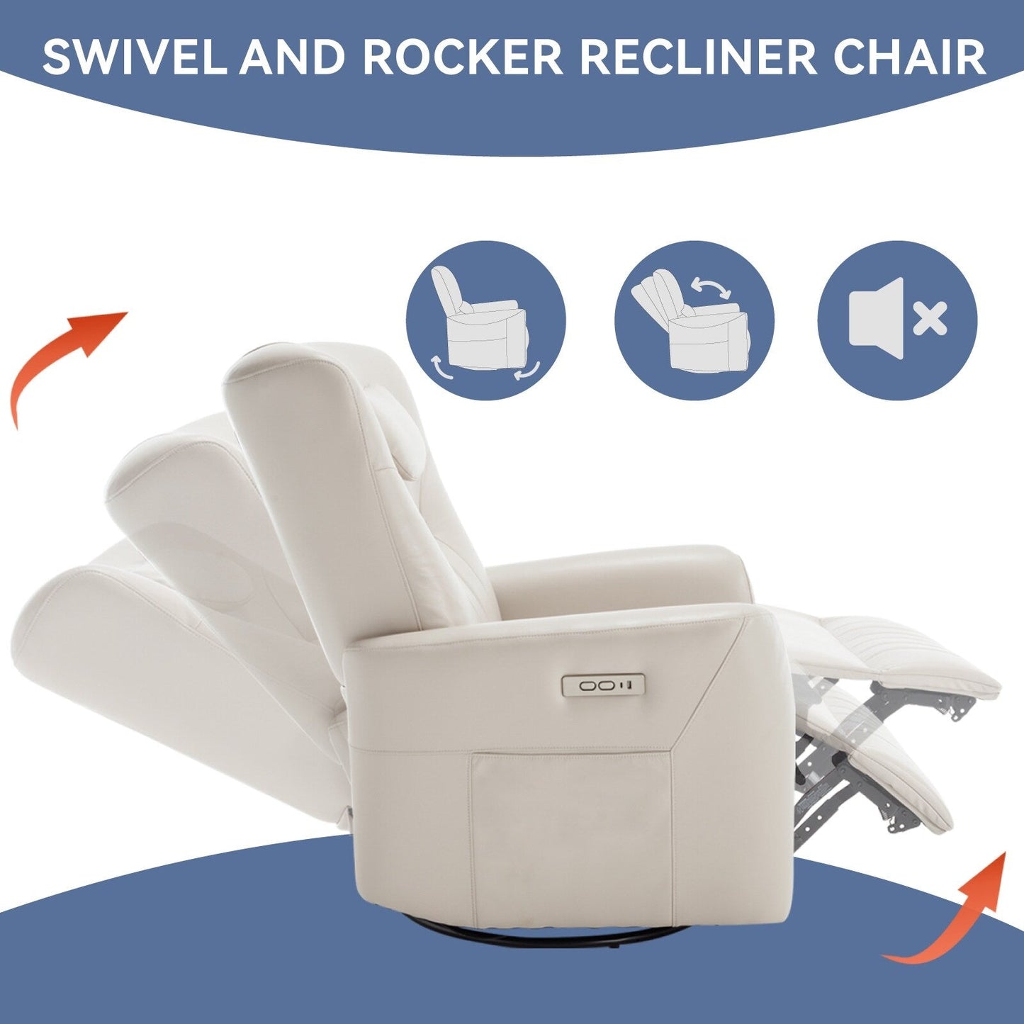 Beige Power Recliner with Swivel, Rocking Motion & Lumbar Pillow