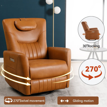 Beige Power Recliner with Swivel, Rocking Motion & Lumbar Pillow