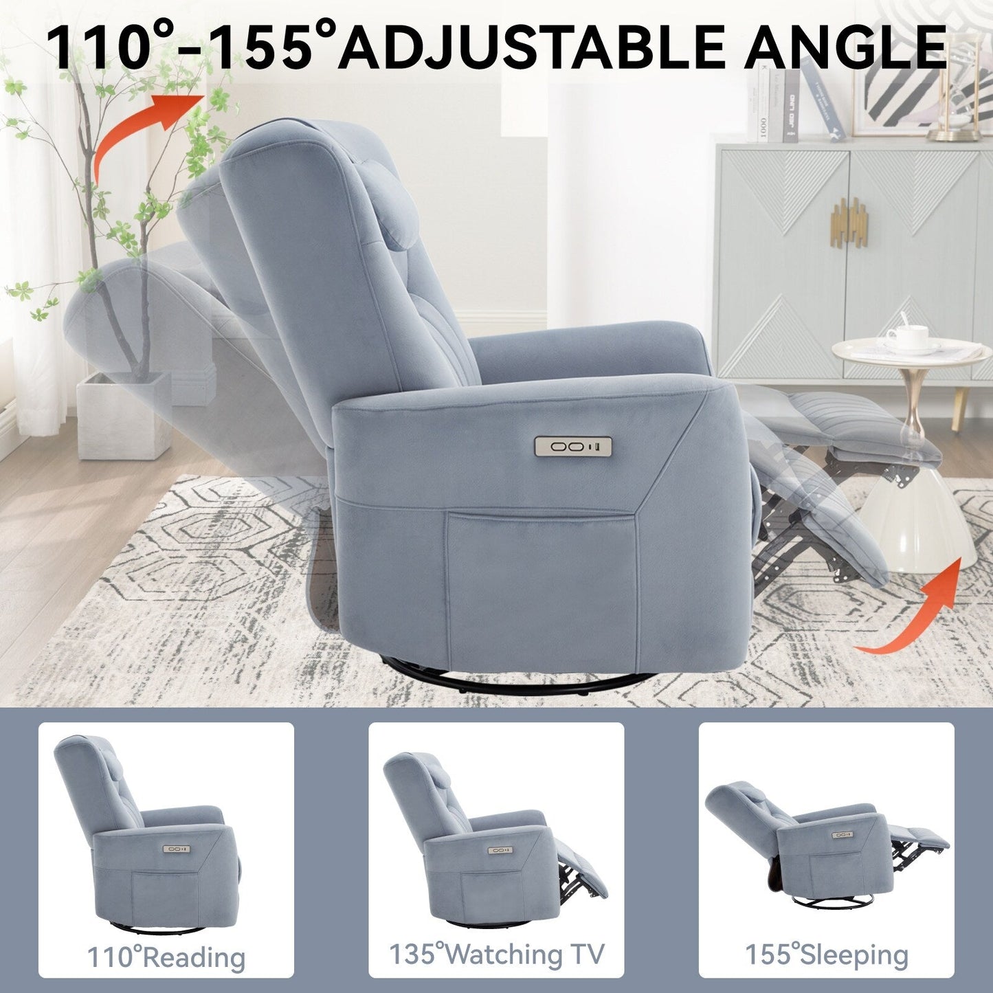 Beige Power Recliner with Swivel, Rocking Motion & Lumbar Pillow