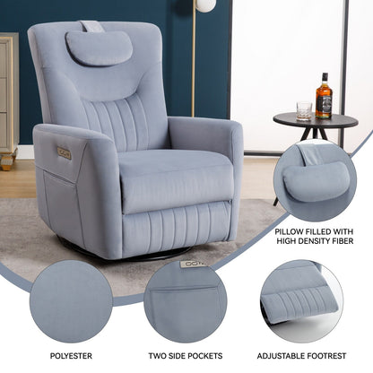 Beige Power Recliner with Swivel, Rocking Motion & Lumbar Pillow