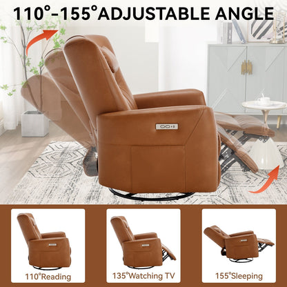 Beige Power Recliner with Swivel, Rocking Motion & Lumbar Pillow