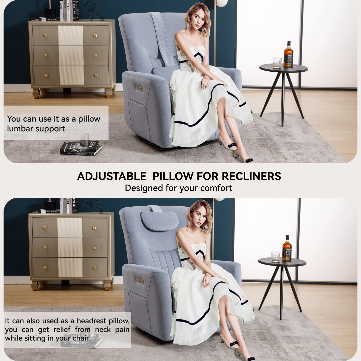 Beige Power Recliner with Swivel, Rocking Motion & Lumbar Pillow
