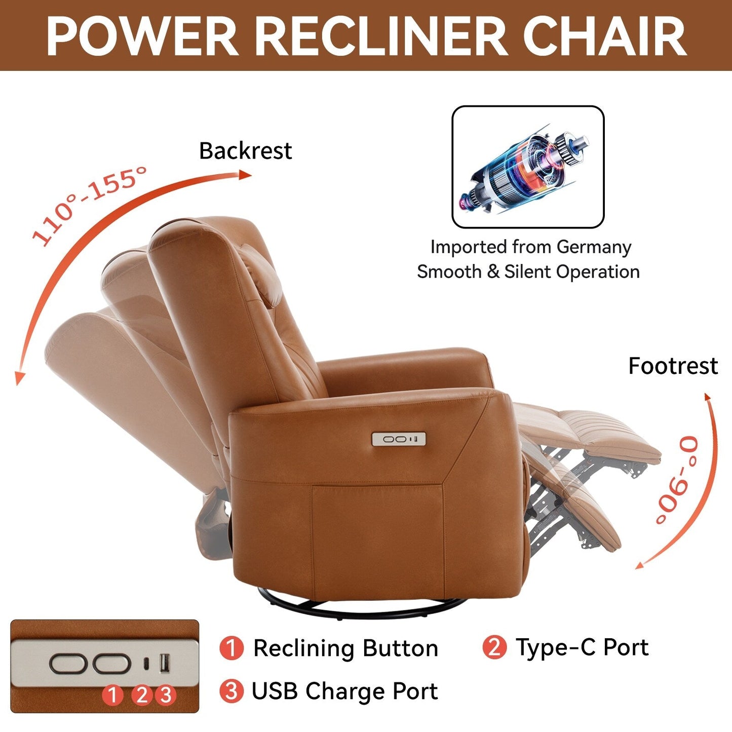 Beige Power Recliner with Swivel, Rocking Motion & Lumbar Pillow