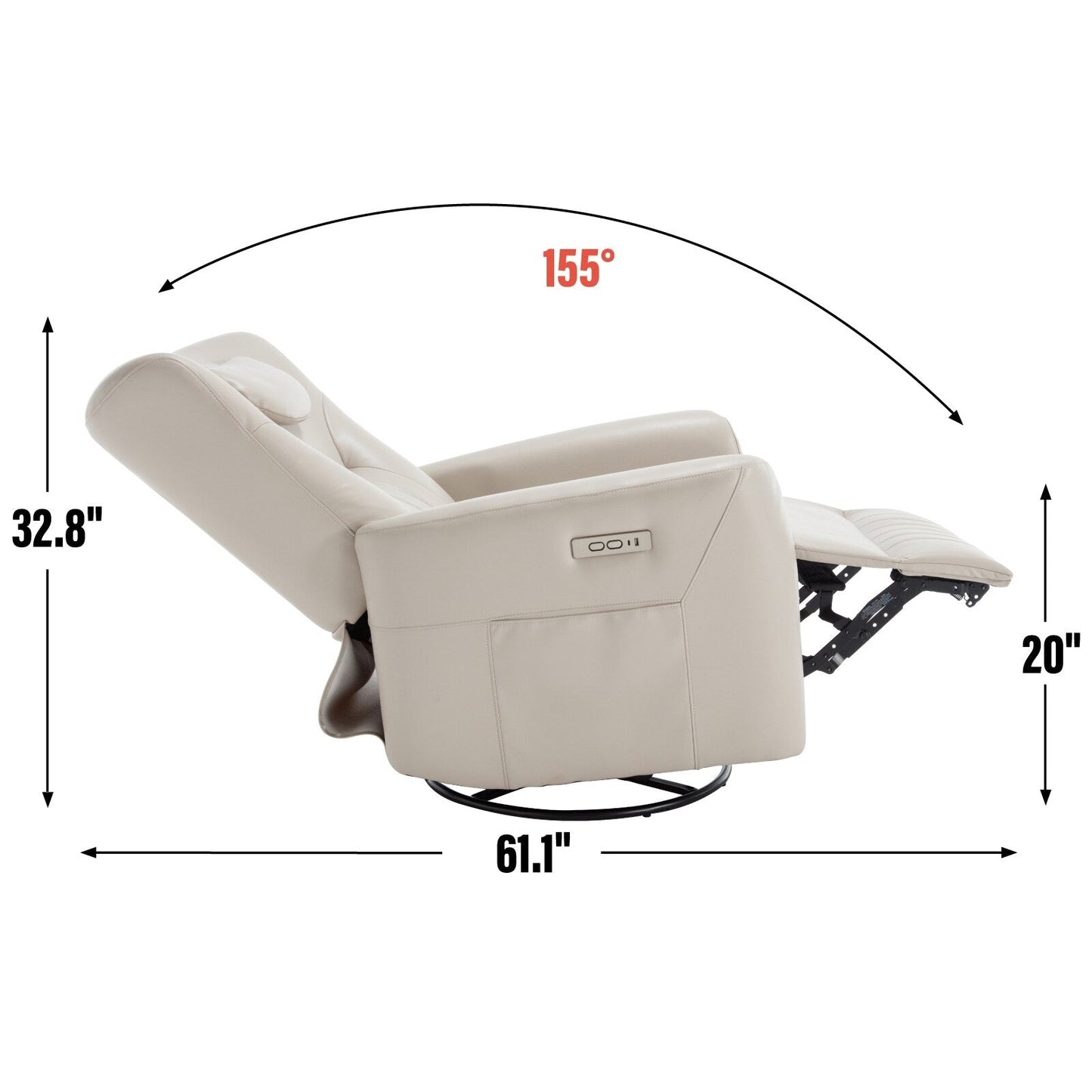Beige Power Recliner with Swivel, Rocking Motion & Lumbar Pillow