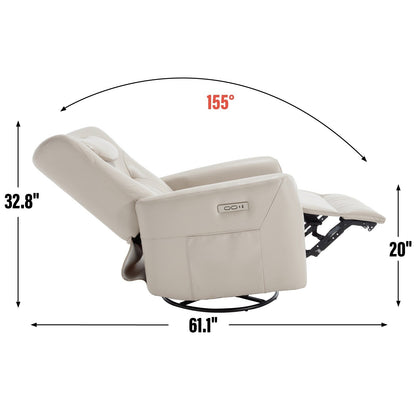 Beige Power Recliner with Swivel, Rocking Motion & Lumbar Pillow