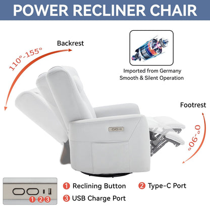 Beige Power Recliner with Swivel, Rocking Motion & Lumbar Pillow
