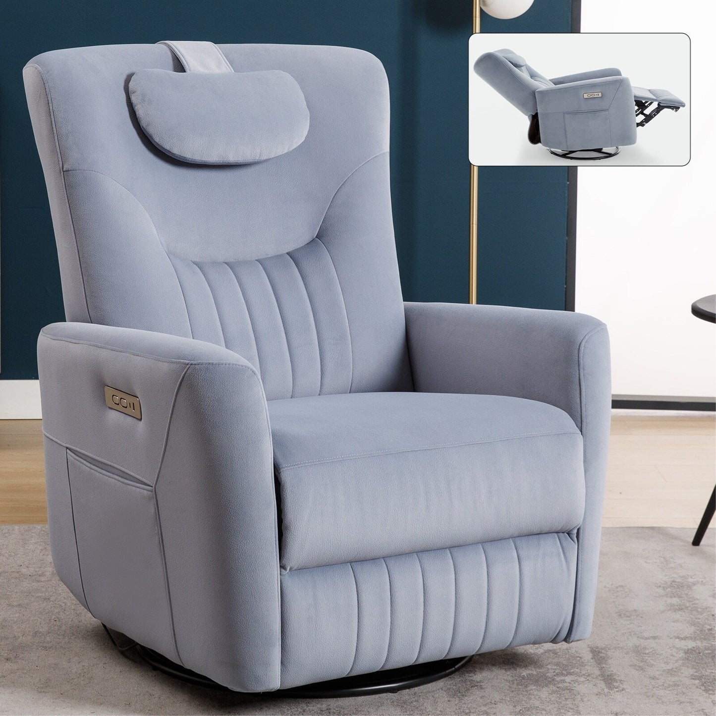 Beige Power Recliner with Swivel, Rocking Motion & Lumbar Pillow
