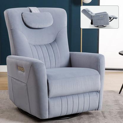 Beige Power Recliner with Swivel, Rocking Motion & Lumbar Pillow