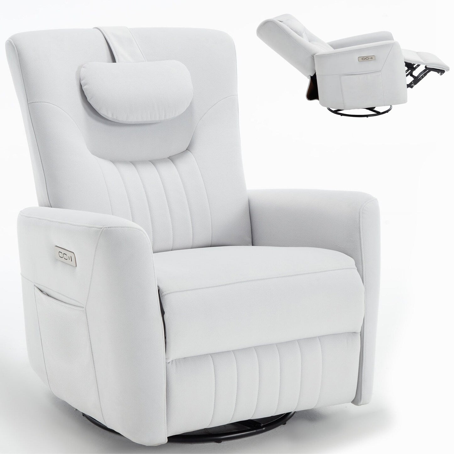Beige Power Recliner with Swivel, Rocking Motion & Lumbar Pillow