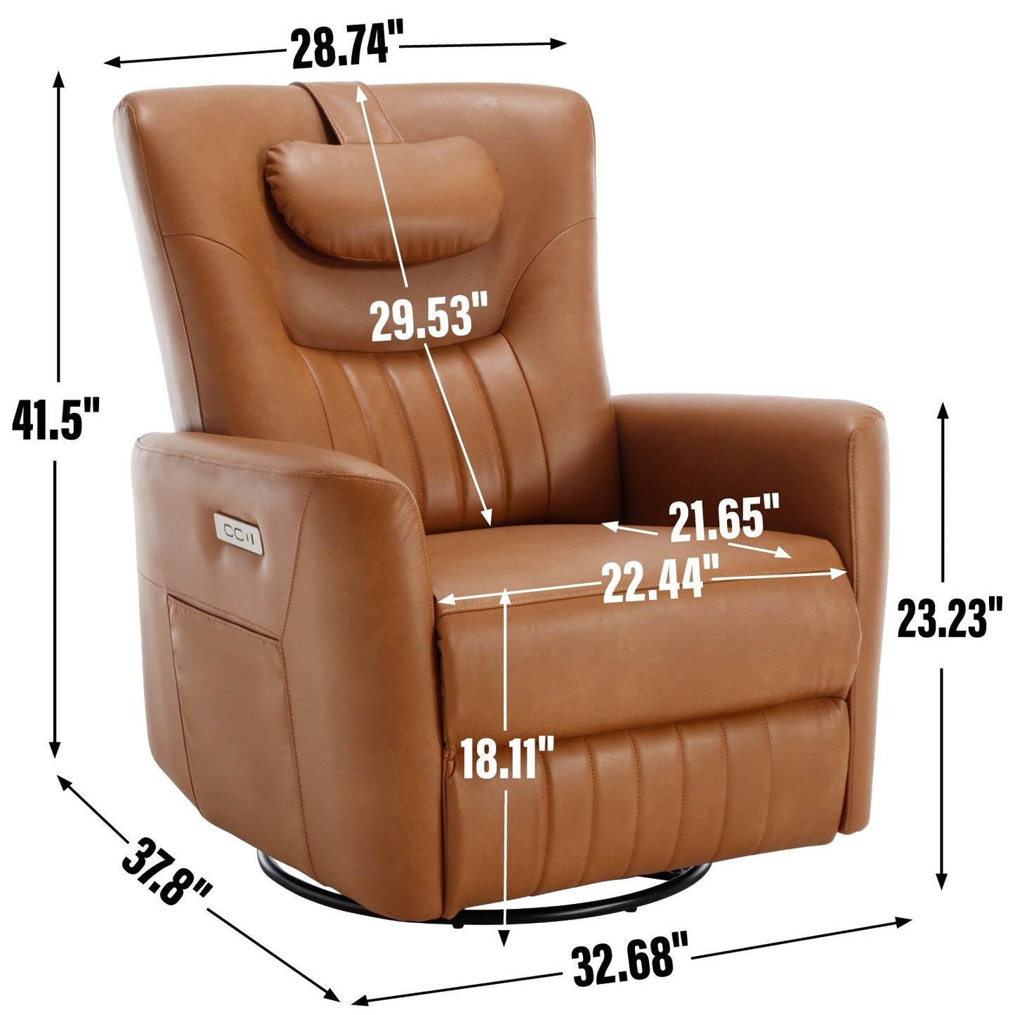 Beige Power Swivel Rocker Recliner with Lumbar Support and USB Ports