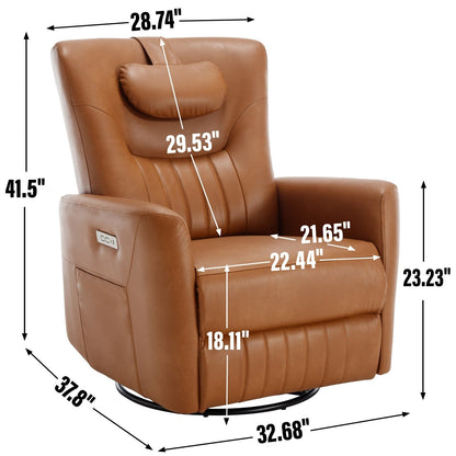 Beige Power Swivel Rocker Recliner with Lumbar Support and USB Ports