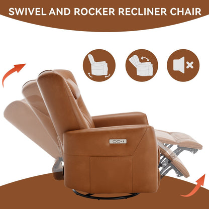 Beige Power Swivel Rocker Recliner with Lumbar Support and USB Ports
