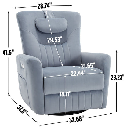 Beige Power Swivel Rocker Recliner with Lumbar Support and USB Ports