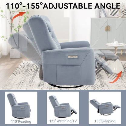 Beige Power Swivel Rocker Recliner with Lumbar Support and USB Ports