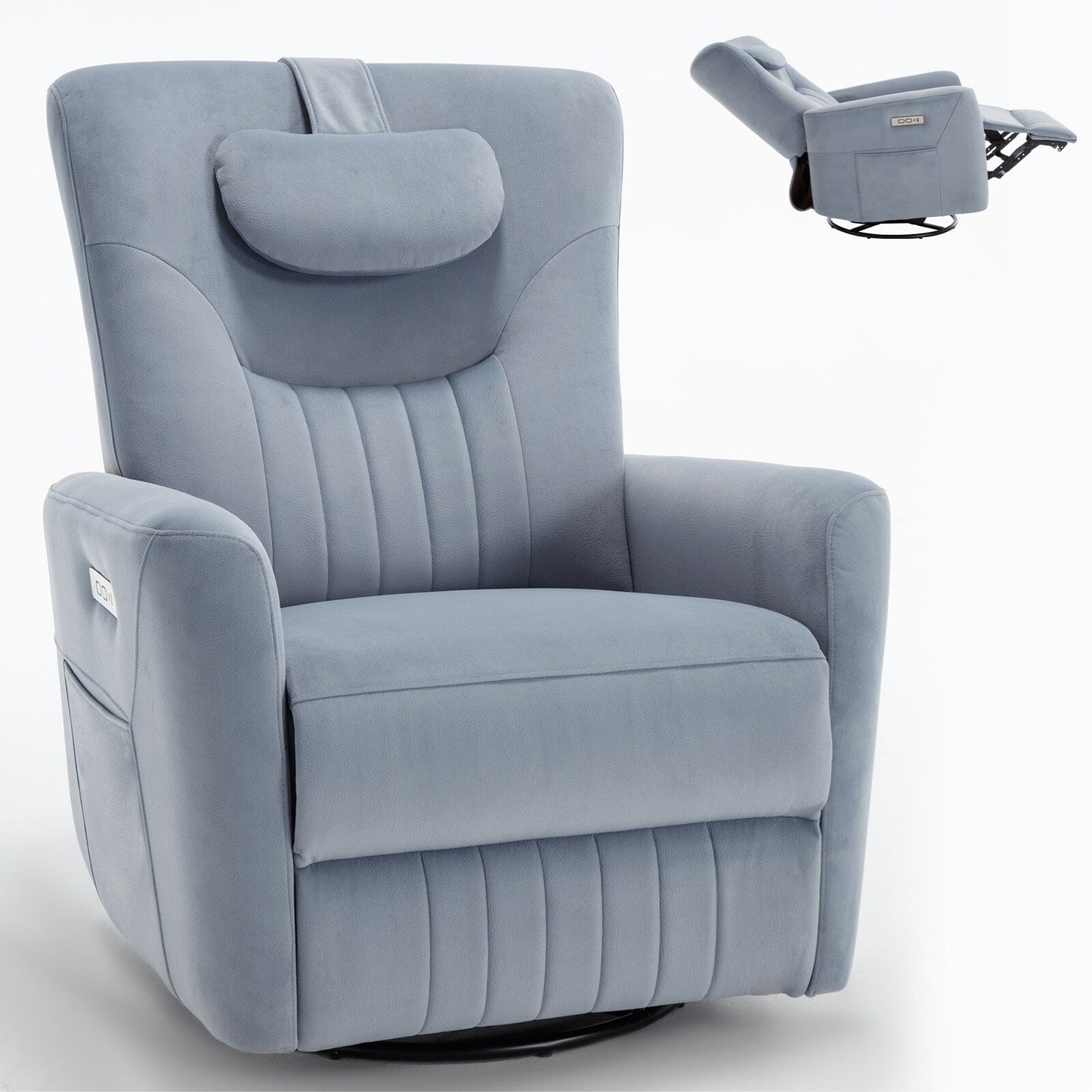 Beige Power Swivel Rocker Recliner with Lumbar Support and USB Ports