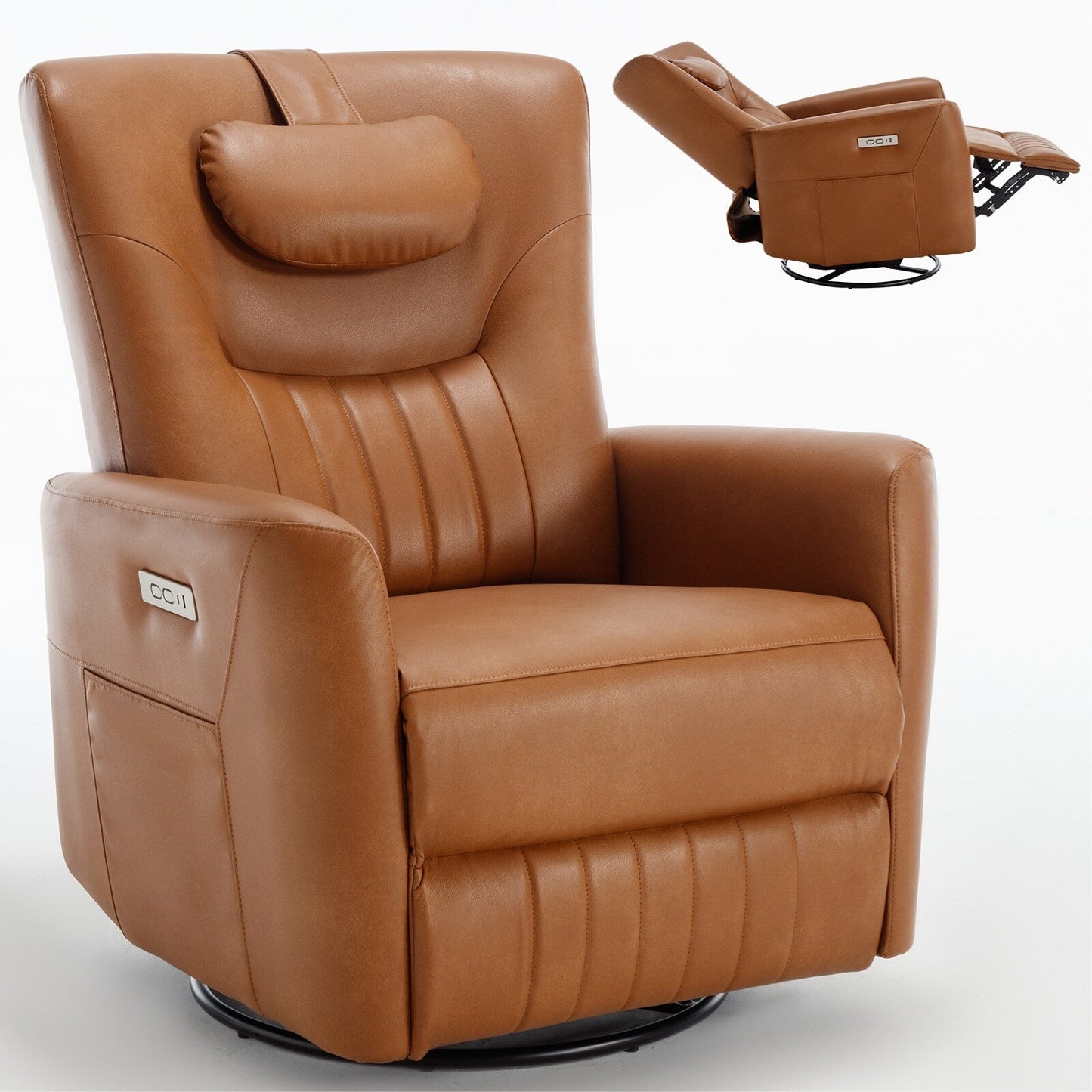 Beige Power Swivel Rocker Recliner with Lumbar Support and USB Ports