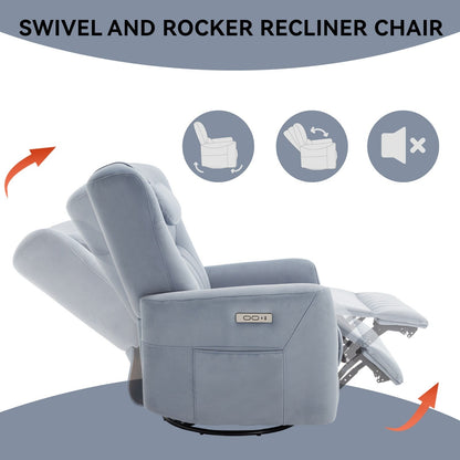 Beige Power Swivel Rocker Recliner with Lumbar Support and USB Ports