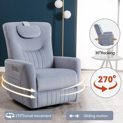 Beige Power Swivel Rocker Recliner with Lumbar Support and USB Ports