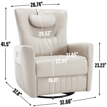 Beige Power Swivel Rocker Recliner with Lumbar Support and USB Ports
