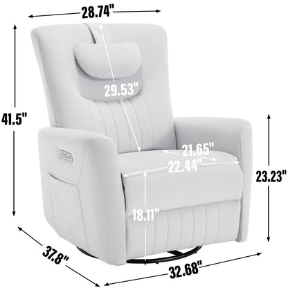 Beige Power Swivel Rocker Recliner with Lumbar Support and USB Ports