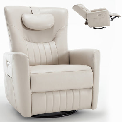Beige Power Swivel Rocker Recliner with Lumbar Support and USB Ports