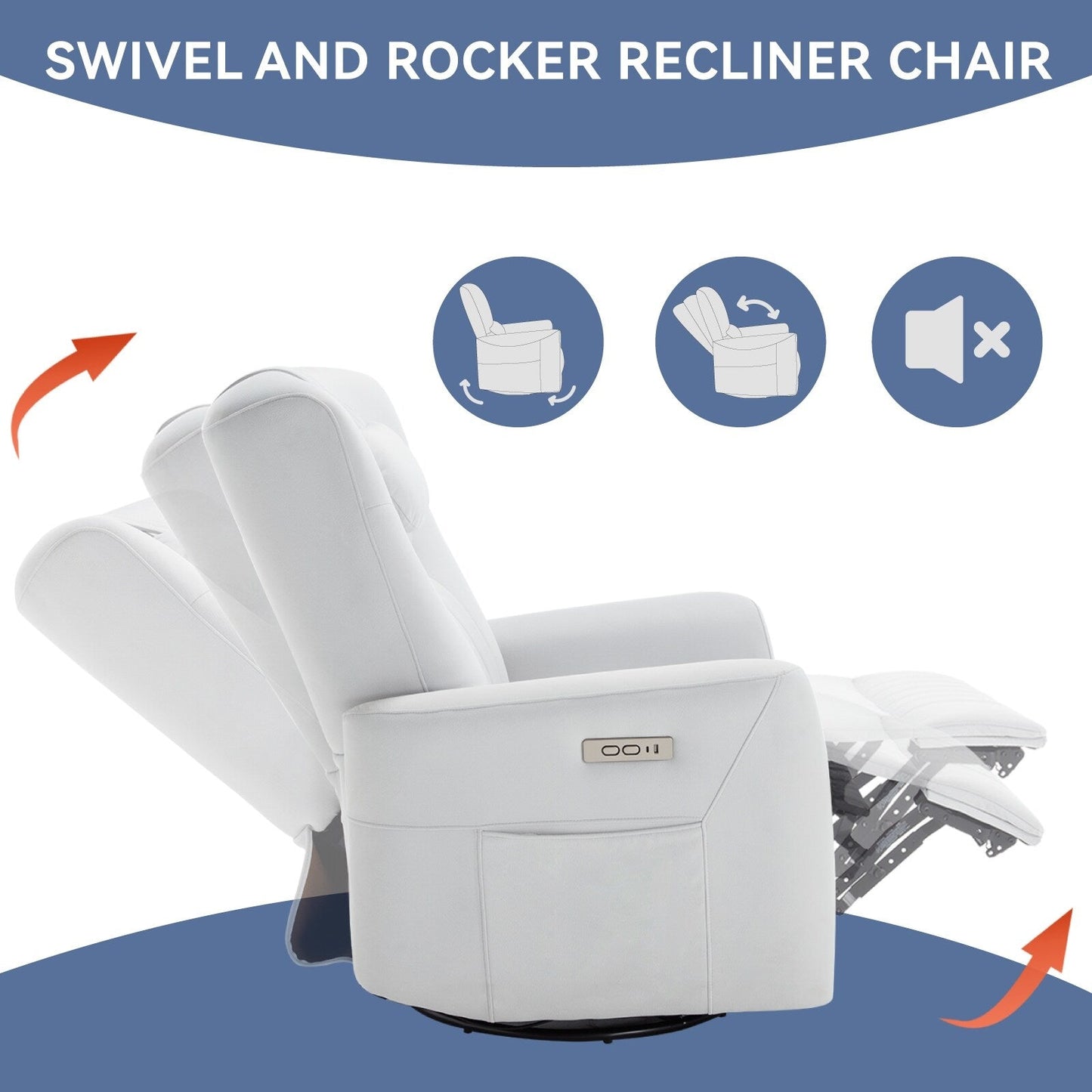 Beige Power Swivel Rocker Recliner with Lumbar Support and USB Ports