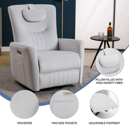 Beige Power Swivel Rocker Recliner with Lumbar Support and USB Ports
